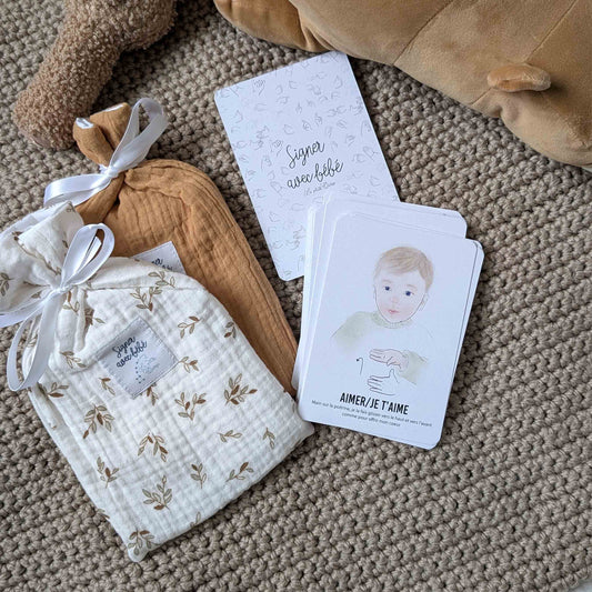 Cartes signer avec bébé pour apprendre le bébé signe avec les nouveaux pochons doumome