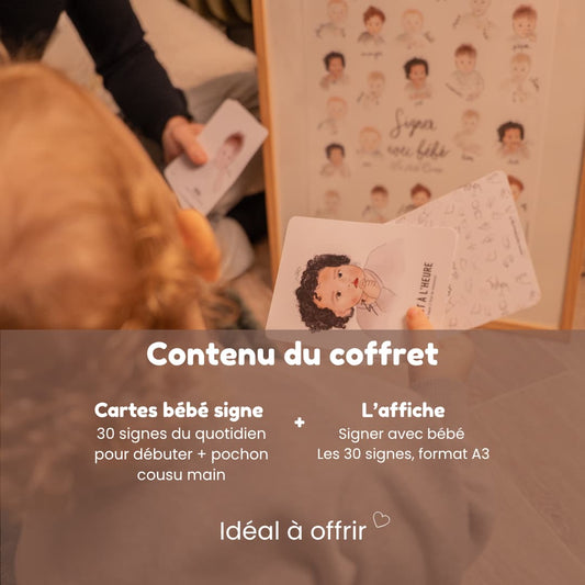 coffret cartes et affiche bébé signe la ptite ourses 30 cartes illustrées