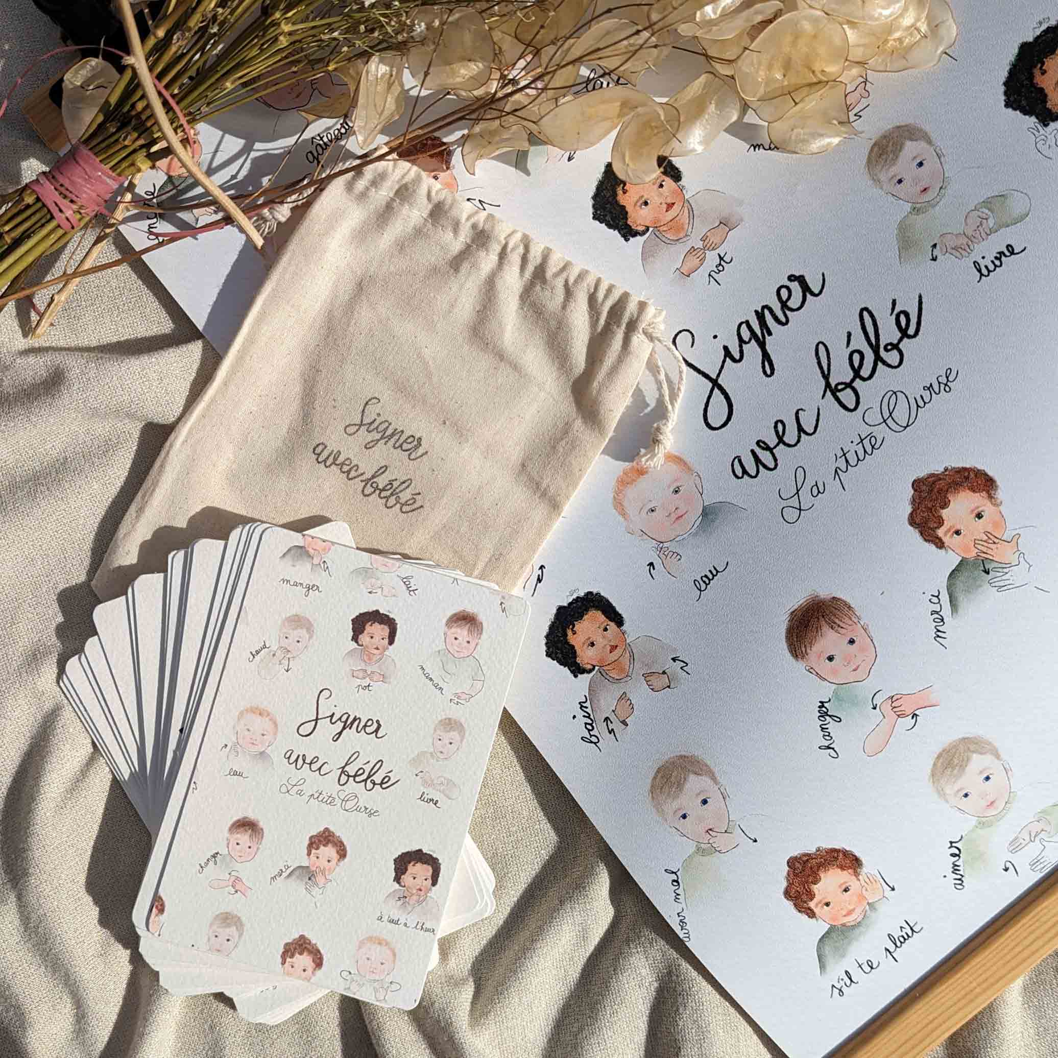 Affiche signer avec bébé et lot de cartes bébé signe