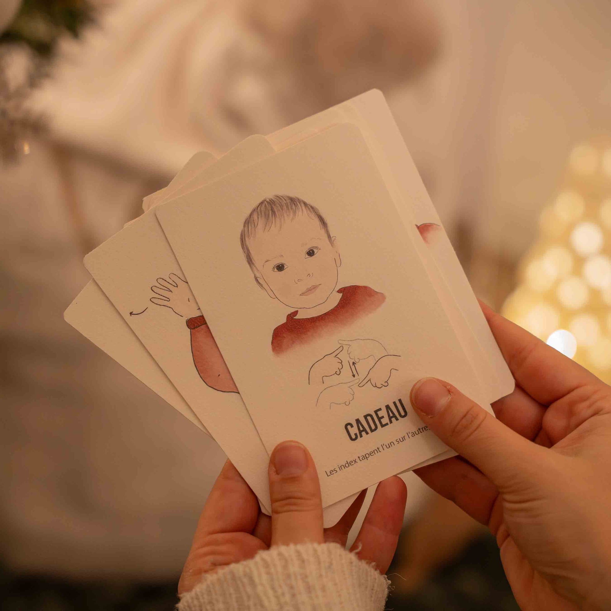 cadeau carte illustrée bébé signe de noel