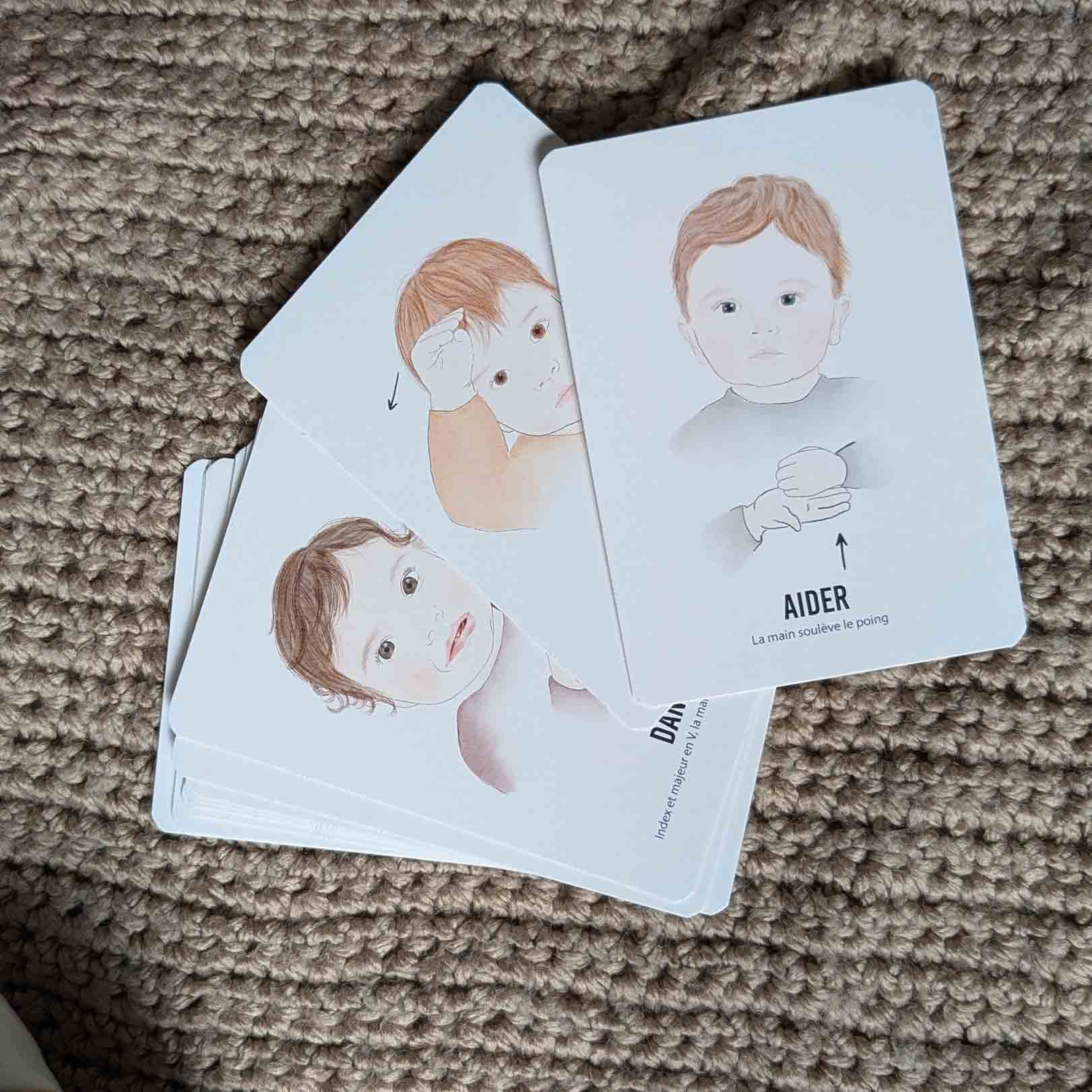 cartes bébé signe aider, confiance et danger