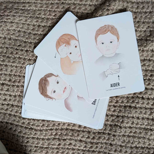 cartes bébé signe aider, confiance et danger