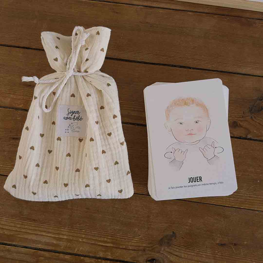 pochon coeur cartes bébé signe