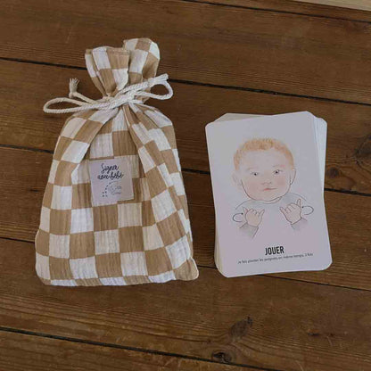 pochon damier carte pour signer avec bébé