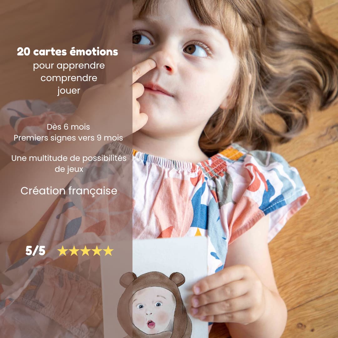 Carte bébé signe illustrant l'émotion de la surprise, note 5sur 5